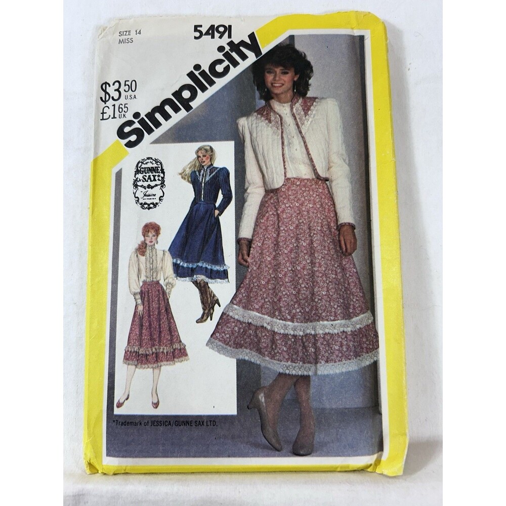 Simplicity 5491 Gunne Sax Cottagecore Skirt Blouse Quilted Jacket Pattern 14 FF